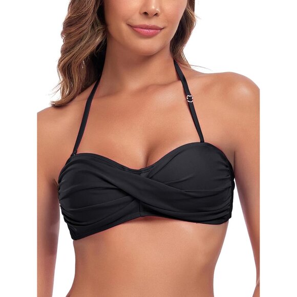 Women's Strapless Swimsuit Bikini Top Nylon Spandex Medium Tie Back - Picture 3 of 5